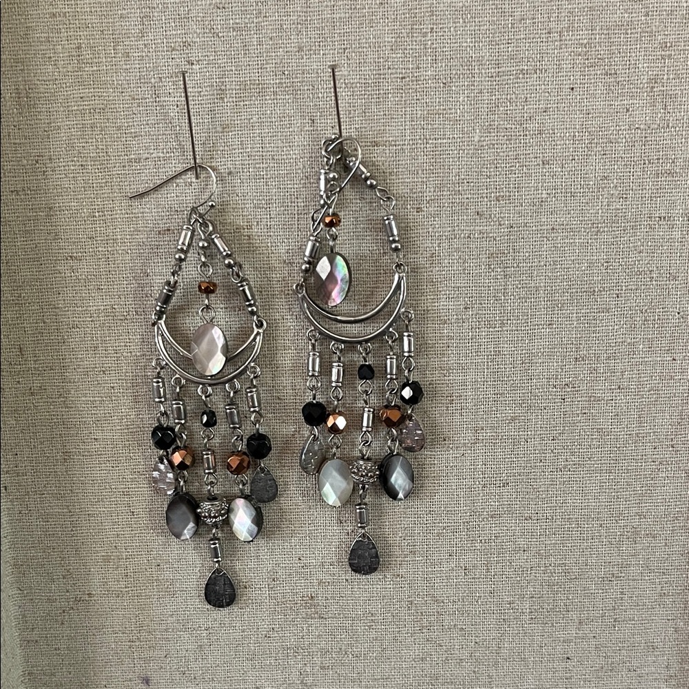 Elegant Silver and Black Chandelier Earrings
